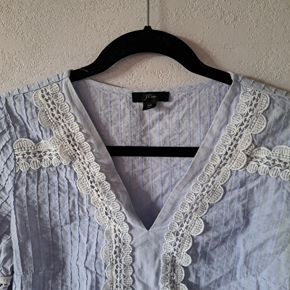 J. Crew Light Blue Lace Trimmed Short Sleeve Top - Picture 4 of 9